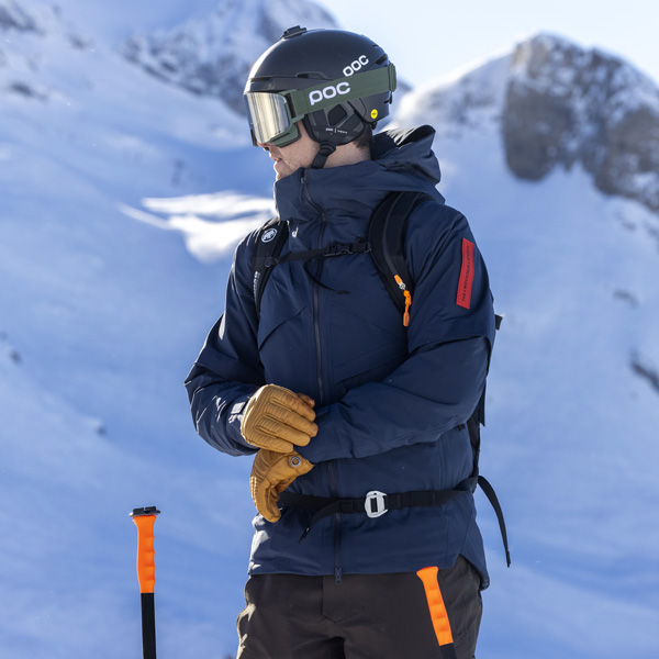 Man wearing a The Mountain Studio performance ski jacket